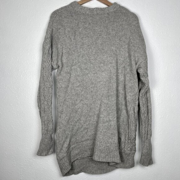 JCREW Size Medium 100% Wool Cable Knit Fisherman Asymmetrical Zip Gray Sweater - Picture 9 of 12